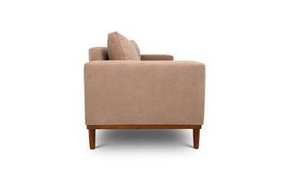 Sophia three seater couch in sand suede fabric side view