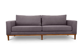 Sophia three seater couch in taupe suede fabric front view