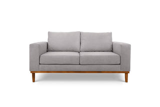 Sophia two seater couch in bone grey suede fabric front view