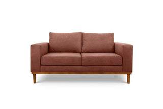 Sophia two seater couch in chocolate brown suede fabric front view