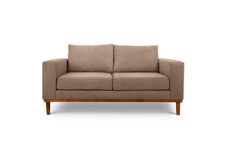 Sophia two seater couch in dust brown suede fabric front view