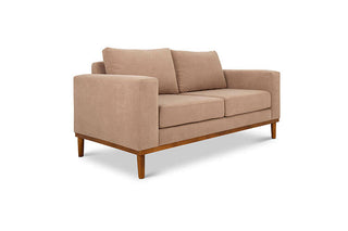 Sophia two seater couch in sand suede fabric angled view