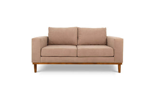 Sophia two seater couch in sand suede fabric front view