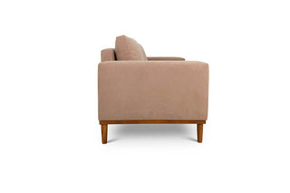 Sophia two seater couch in sand suede fabric side view