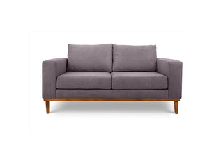 Sophia two seater couch in taupe suede fabric front view